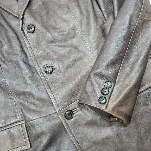 Hugo Boss Leather Blazer Jacket Mens XL 46R Brown Lamb Leather Soft! Distressed - Picture 5 of 16